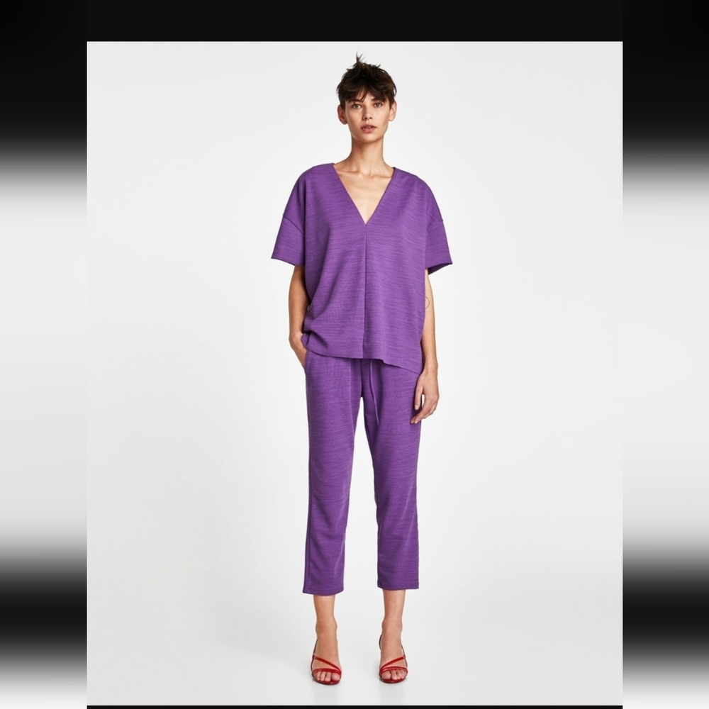 Zara matching Coord set Purple oversized t-shirt M & jogging capri S